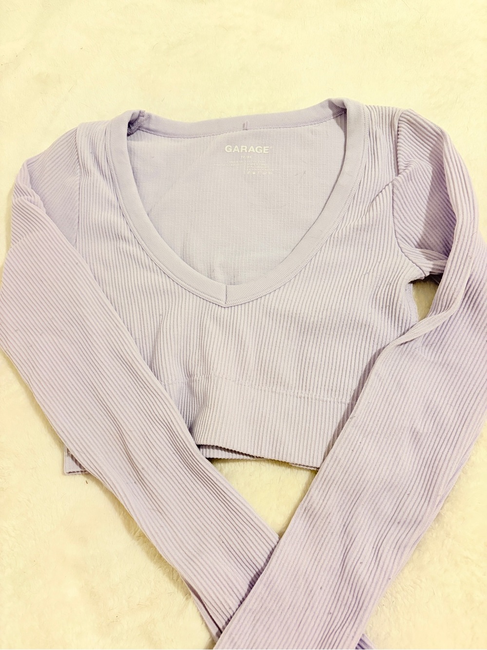 Garage Ribbed V-Neck Long Sleeve Crop Top 🪻💜